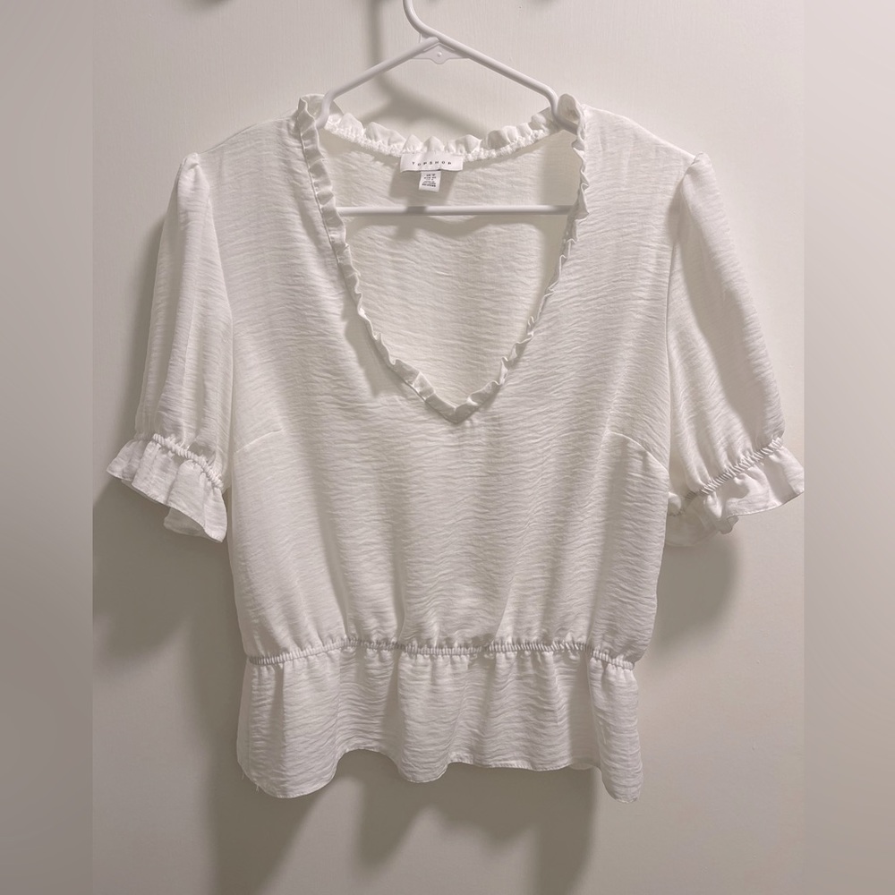 White ruffle collar peplum blouse